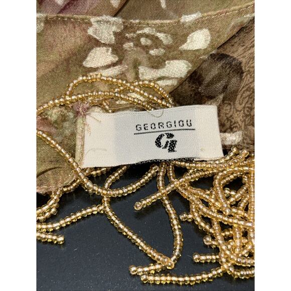 Georgiou Beaded Fringe velvet silk burnout Shawl Scarf 100% Silk 83” X 22” Brown - Picture 4 of 7